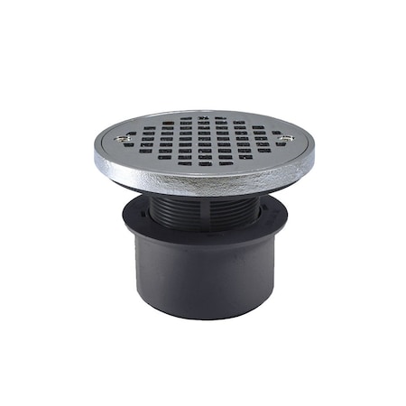 Jones Stephens 3in PVC Inside Pipe Fit Drain Base with 2in Plastic Spud and 4in Chrome Plated Strainer with Ring D53294